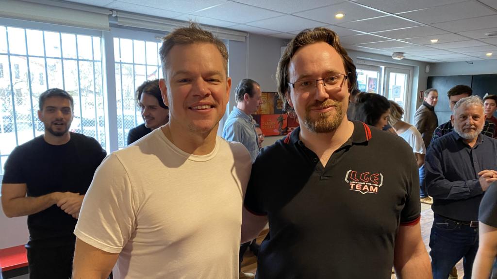 cropped matt damon laser game macon