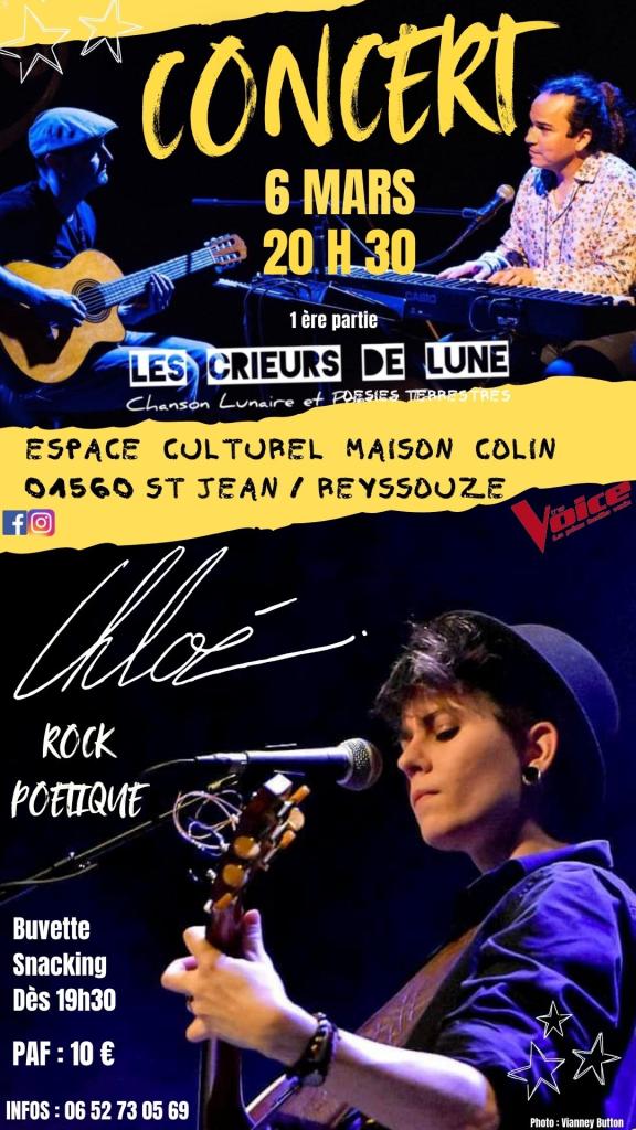 concert 6 mars les crieurs de lune chloe espace culturel maison colin st jean sur reyssouze